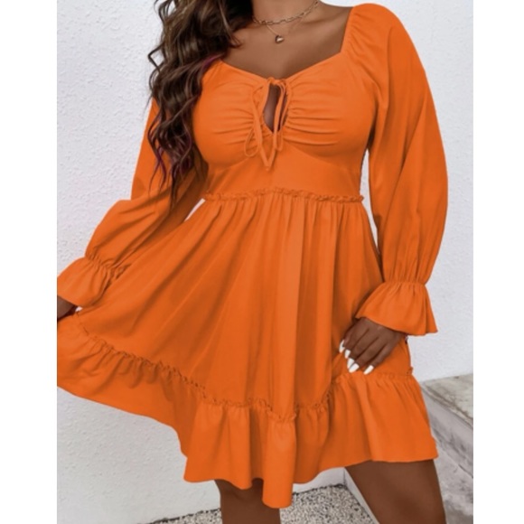 Boho plus size knot front flounce sleeve dress - Picture 2 of 6